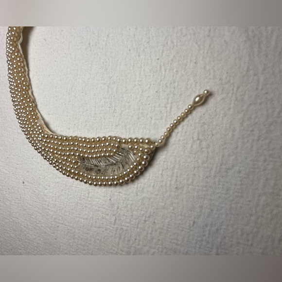 VTG Faux pearl collar necklace bugle bead leaf pattern satin back wedding formal - Picture 8 of 11